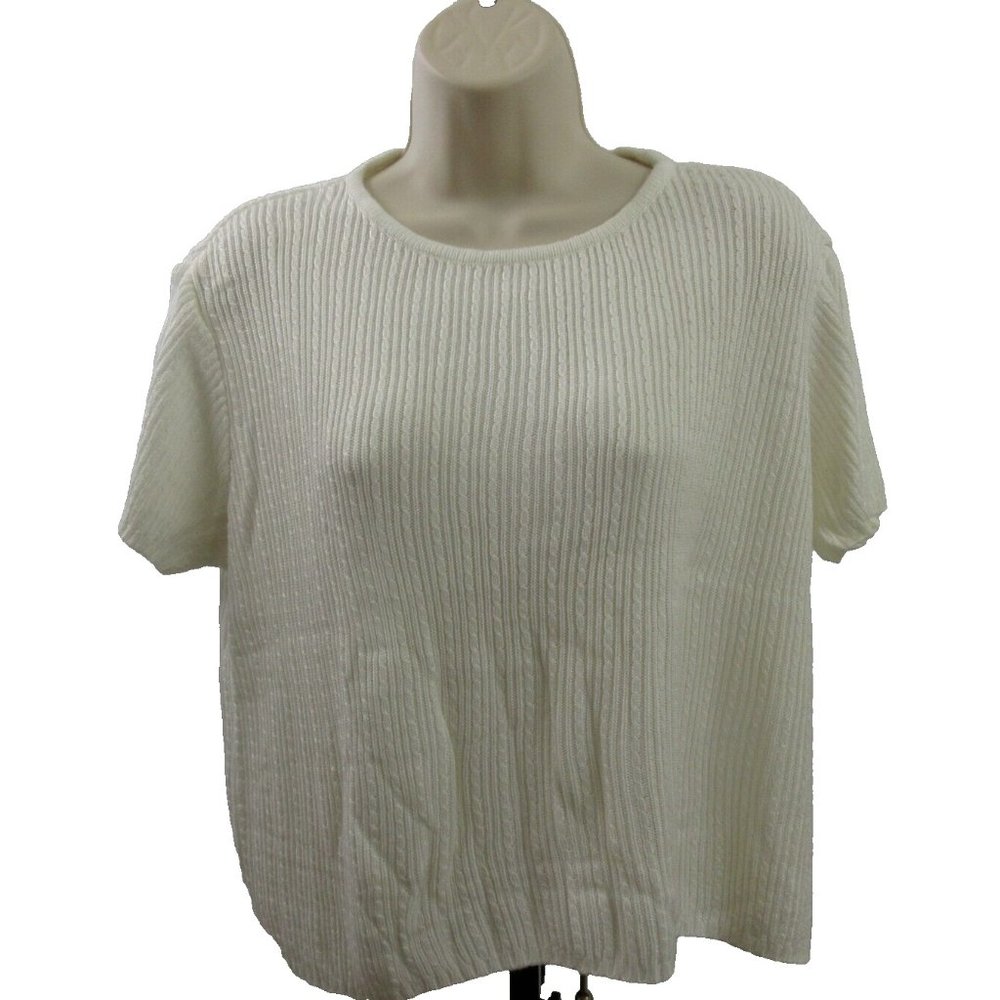 Liz Claiborne Collection Boxy Sweater Petite Medium Pullover White Short Sleeve